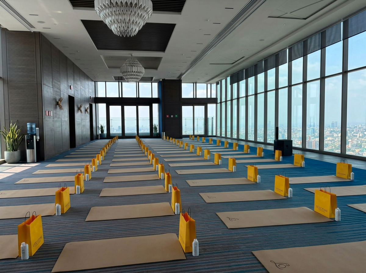 L'Occitane x Sofitel — sesión de yoga con tapetes y bolsas