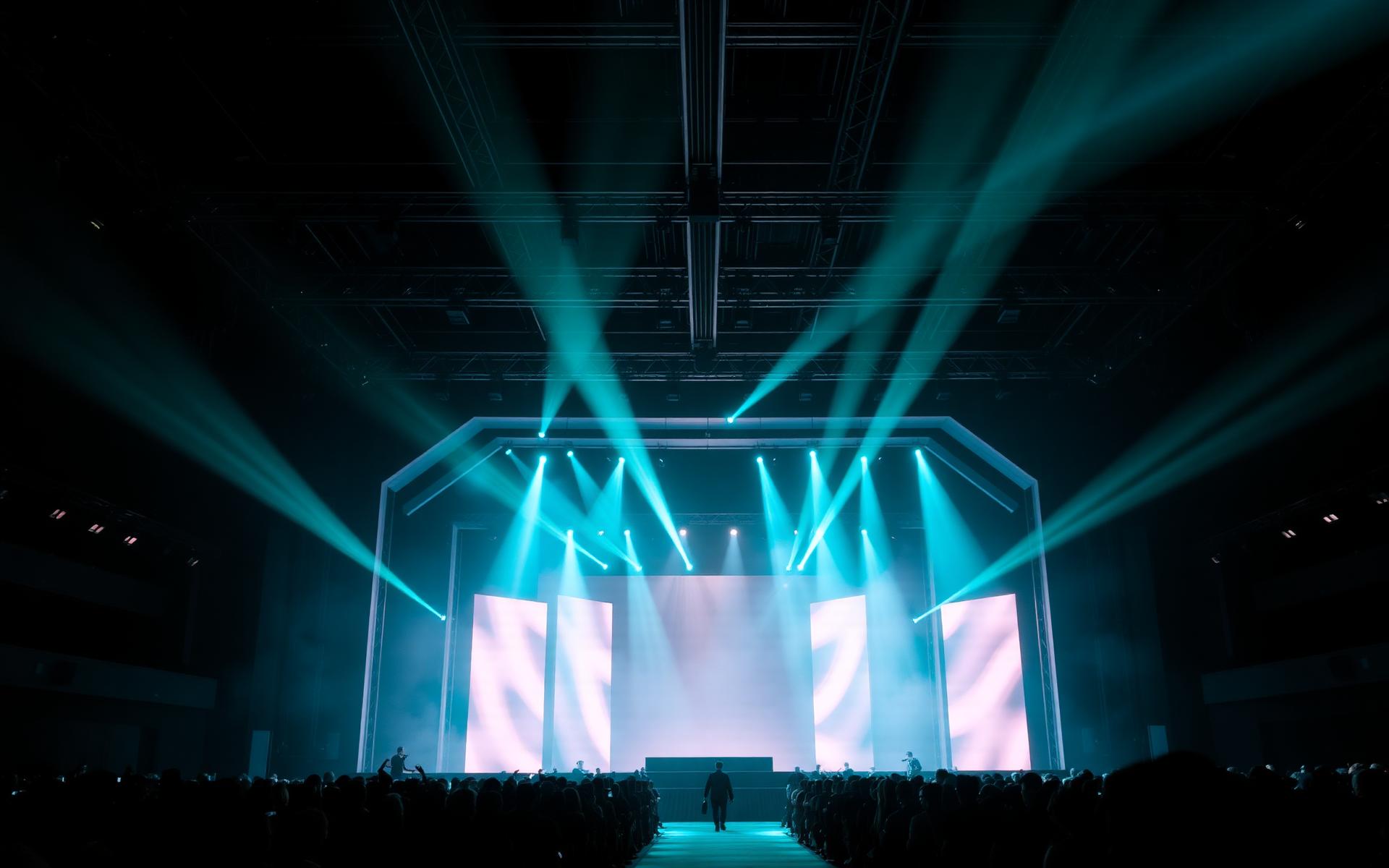 Escenario con iluminación turquesa dramática